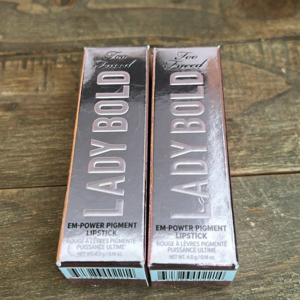 Two unopened Too Faced Lady Bold Lipstick
